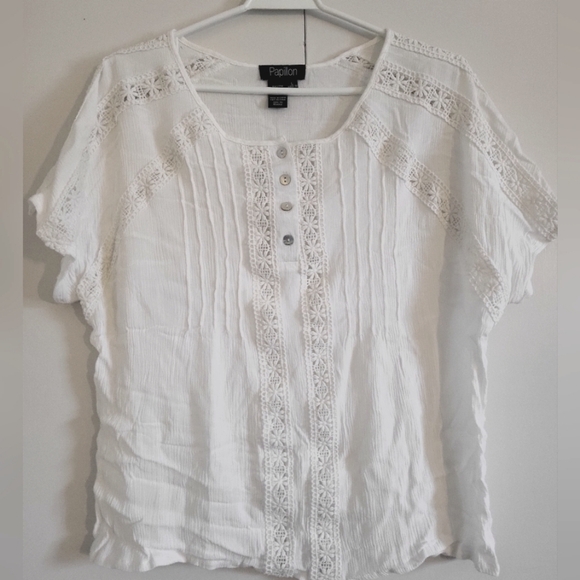 Papillon Blanc Women's White Lace Detail Top - Picture 1 of 2